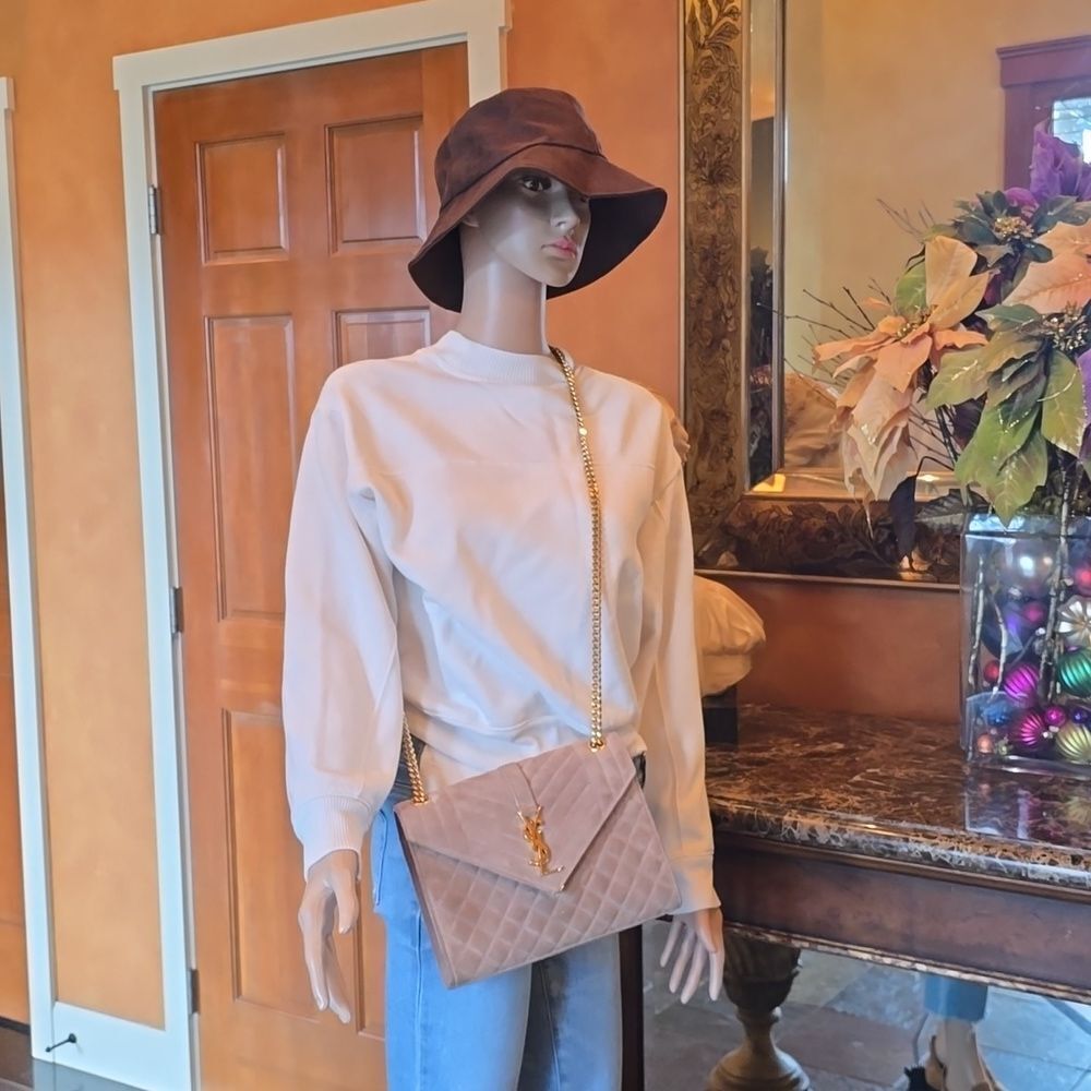 Yves Saint Laurent Tan  Quilted Suede Crossbody Envelope Bag, NWOT - Picture 10 of 16